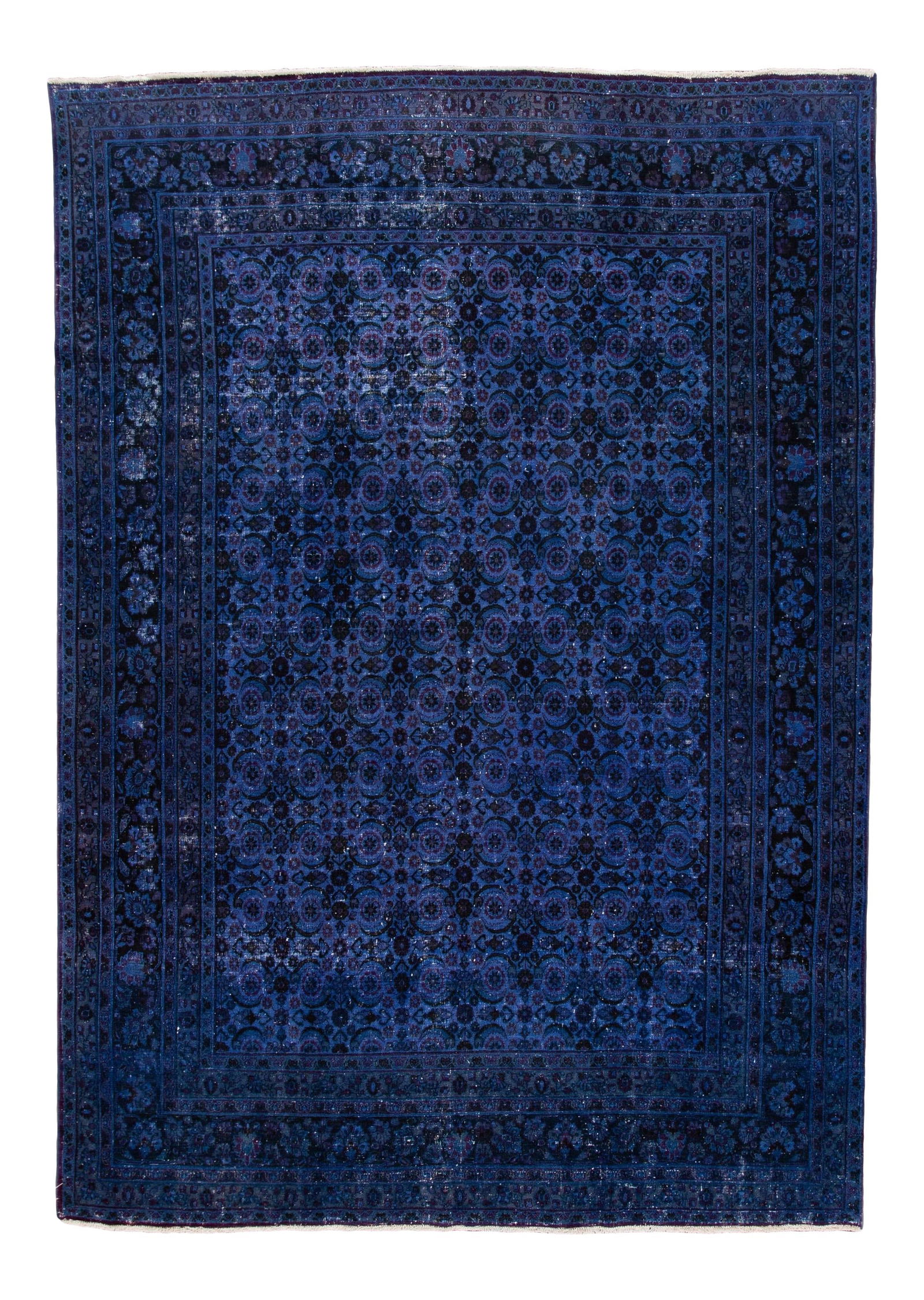 Vintage 1960 Tabriz Wool Rug Royal Blue Floral Design 7'10 x 10'7: Vintage 1960 Tabriz Wool Rug Royal Blue Floral Design 7'10 x 10'7 This exquisite hand-knotted antique Tabriz wool rug features a stunning royal blue field adorned with intricate floral medallions in s