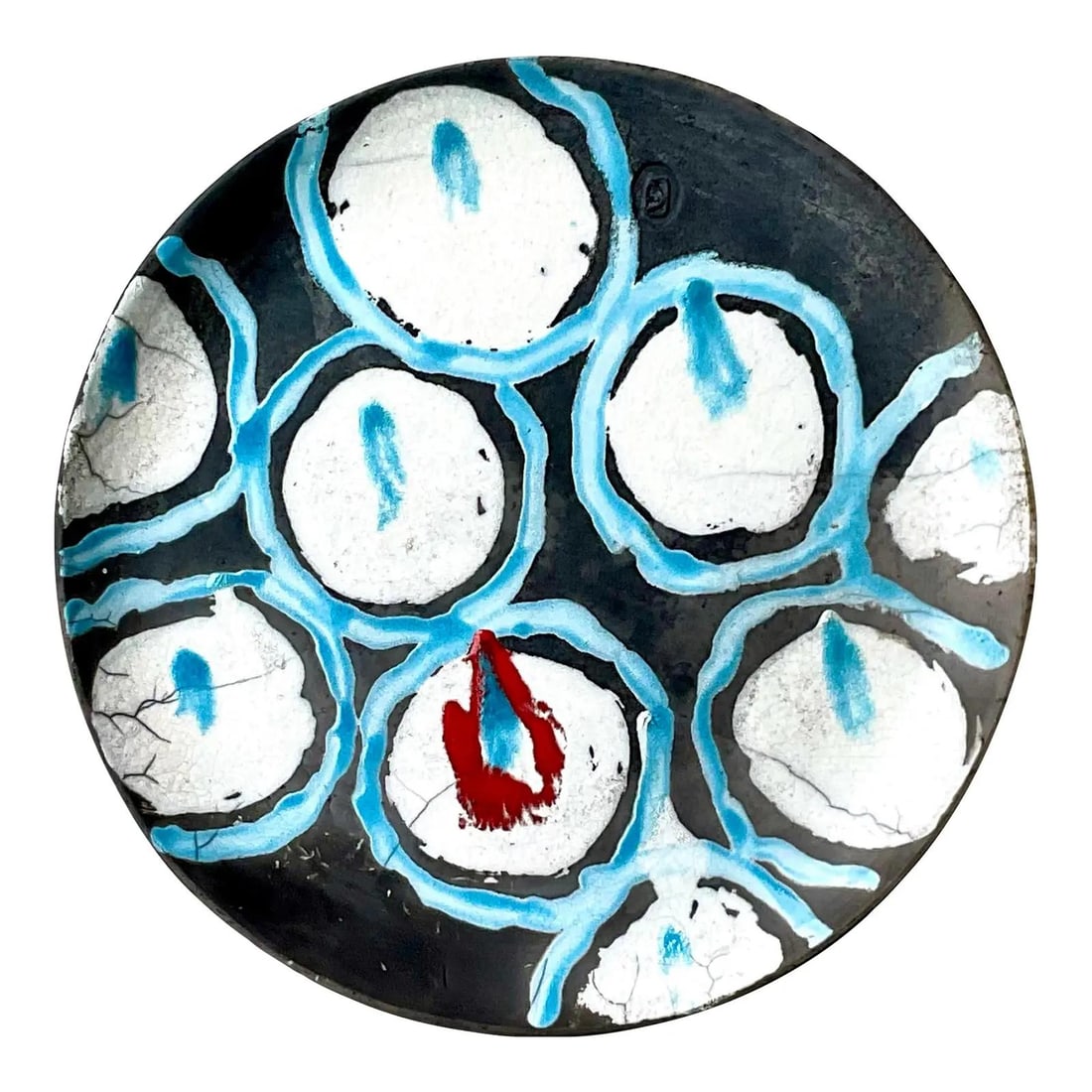 Vintage Boho Studio Pottery Charger Hand Painted Signed 14.25": Vintage Boho Studio Pottery Charger Hand Painted Signed 14.25" Enhance your space with this vintage Boho-style studio pottery charger, featuring a stunning hand-painted design. The charger showcases v