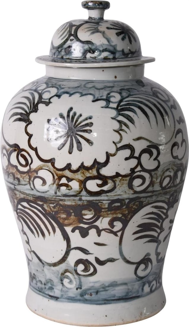 Chinoiserie Style Blue Ceramic Sea Flower Temple Jar: Chinoiserie Style Blue Ceramic Sea Flower Temple Jar This exquisite Ceramic Sea Flower Jar embodies timeless elegance with its captivating Chinoiserie style. Crafted from high-quality ceramic, it feat