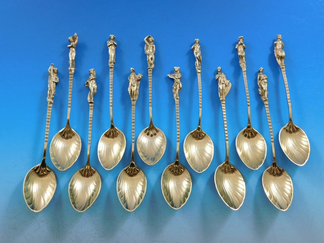 Gorham Apollo Sterling Silver Set of 12 Victorian Coffee Spoons: Gorham Apollo Sterling Silver Set of 12 Victorian Coffee Spoons This exquisite set features 12 Apollo by Gorham coffee spoons, each measuring 4 1/4 inches. Crafted from sterling silver with a Victoria