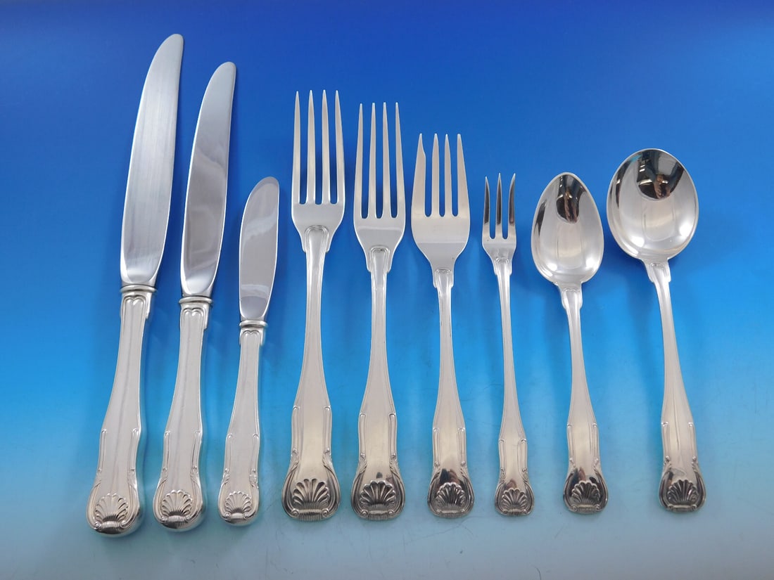 Kirk Stieff King Sterling Silver Flatware Set 113 Pieces with Storage Chest: Kirk Stieff King Sterling Silver Flatware Set 113 Pieces with Storage Chest Discover the elegance of the King pattern by Kirk Stieff with this monumental 113-piece sterling silver flatware set. This e