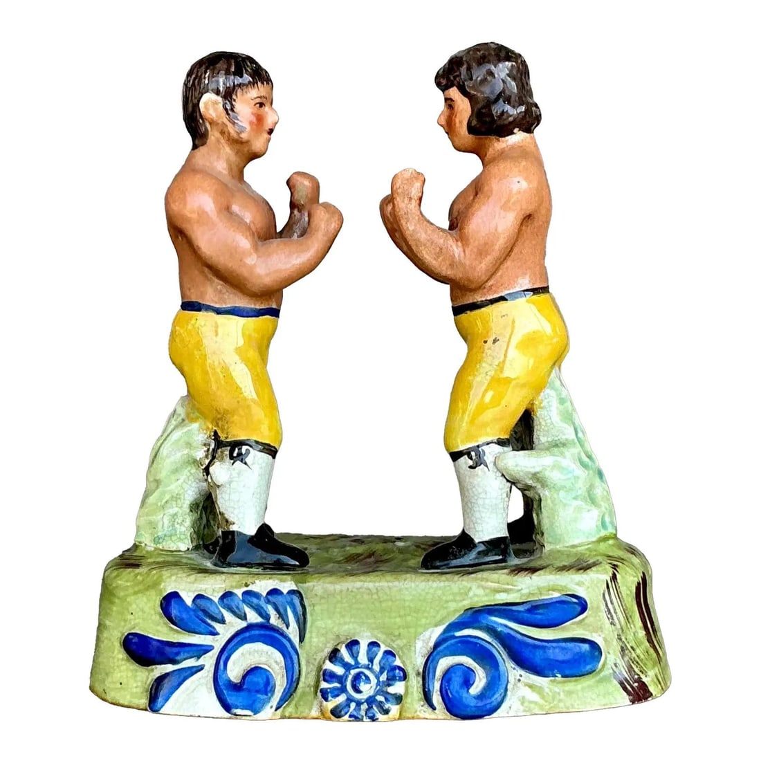 Vintage Staffordshire Boxing Figurine Tom Spring Jack Langan: Vintage Staffordshire Boxing Figurine Tom Spring Jack Langan Immerse yourself in the vibrant world of 19th-century pugilism with this delightful Vintage Boho Staffordshire Boxing Figurine. Featuring l
