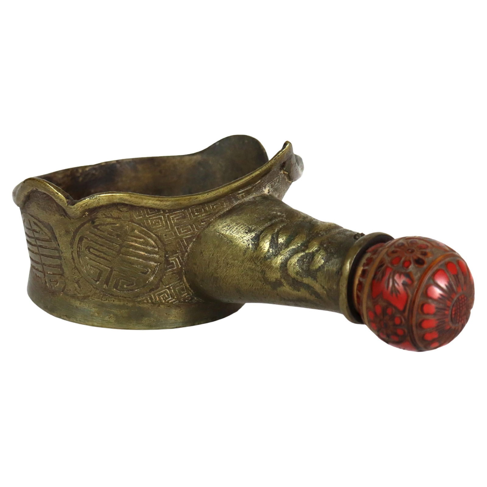 19th Century Antique Chinese Bronze Flat Iron with Decorative Handle (1 of 4)