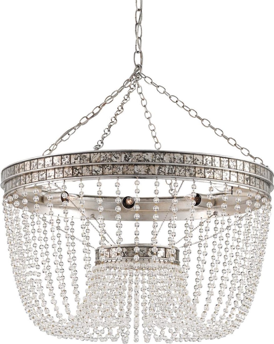 Currey Highbrow Chandelier 8 Bulb Hollywood Regency Style: Currey Highbrow Chandelier 8 Bulb Hollywood Regency Style Illuminate your space with this Elegant Highbrow Chandelier, featuring exquisite crystal beads that reflect light beautifully. Designed in a H
