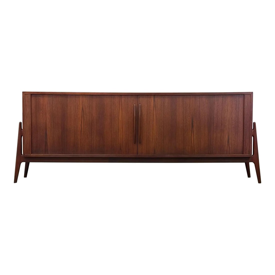 1950s Poul Hundevad Danish Modern Teak Bar Credenza: 1950s Poul Hundevad Danish Modern Teak Bar Credenza This exquisite mid-century modern teak bar credenza, designed by Poul Hundevad, features two sleek sliding tambour doors for easy access. The creden