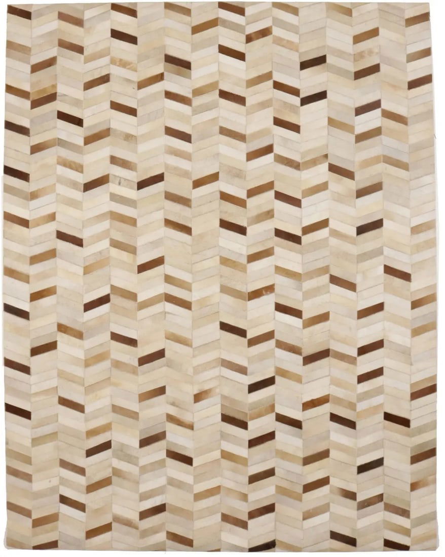 Hand-Crafted Brown Ivory Leather Rug Modern Geometric 8X10 ft: Hand-Crafted Brown Ivory Leather Rug Modern Geometric 8X10 ft Enhance your space with this large, hand-crafted cowhide leather rug, measuring 8'0" x 10'0". Featuring a modern design in a rich brown an