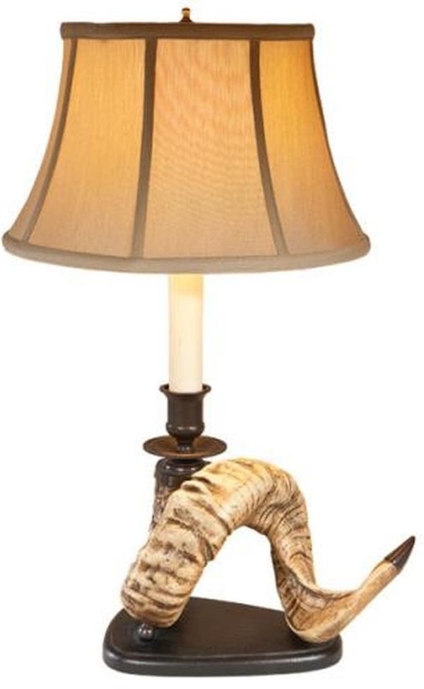 Hand-Cast Ram Horn Sculpture Table Lamp in Ivory Finish: Hand-Cast Ram Horn Sculpture Table Lamp in Ivory Finish Illuminate your space with this stunning hand-cast ram horn sculpture table lamp, designed in a traditional lodge style. Crafted from resin, thi
