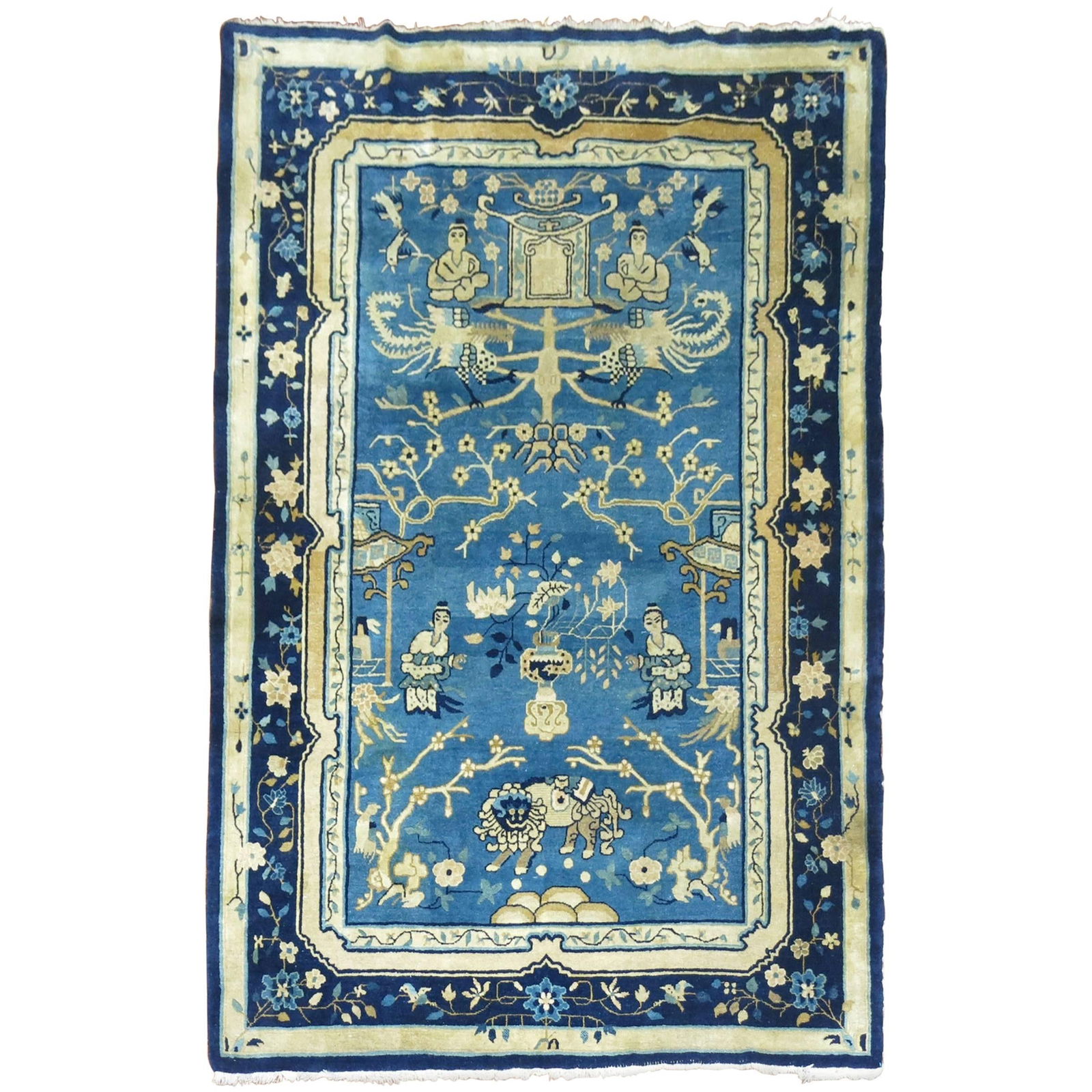 Rare Blue Antique Peking Rug Wool Hand-Woven 72 x 102 in China: Rare Blue Antique Peking Rug Wool Hand-Woven 72 x 102 in China This stunning Blue Chinese Pictorial Antique Peking Rug is a rare find, showcasing exquisite craftsmanship and a vibrant color palette. H