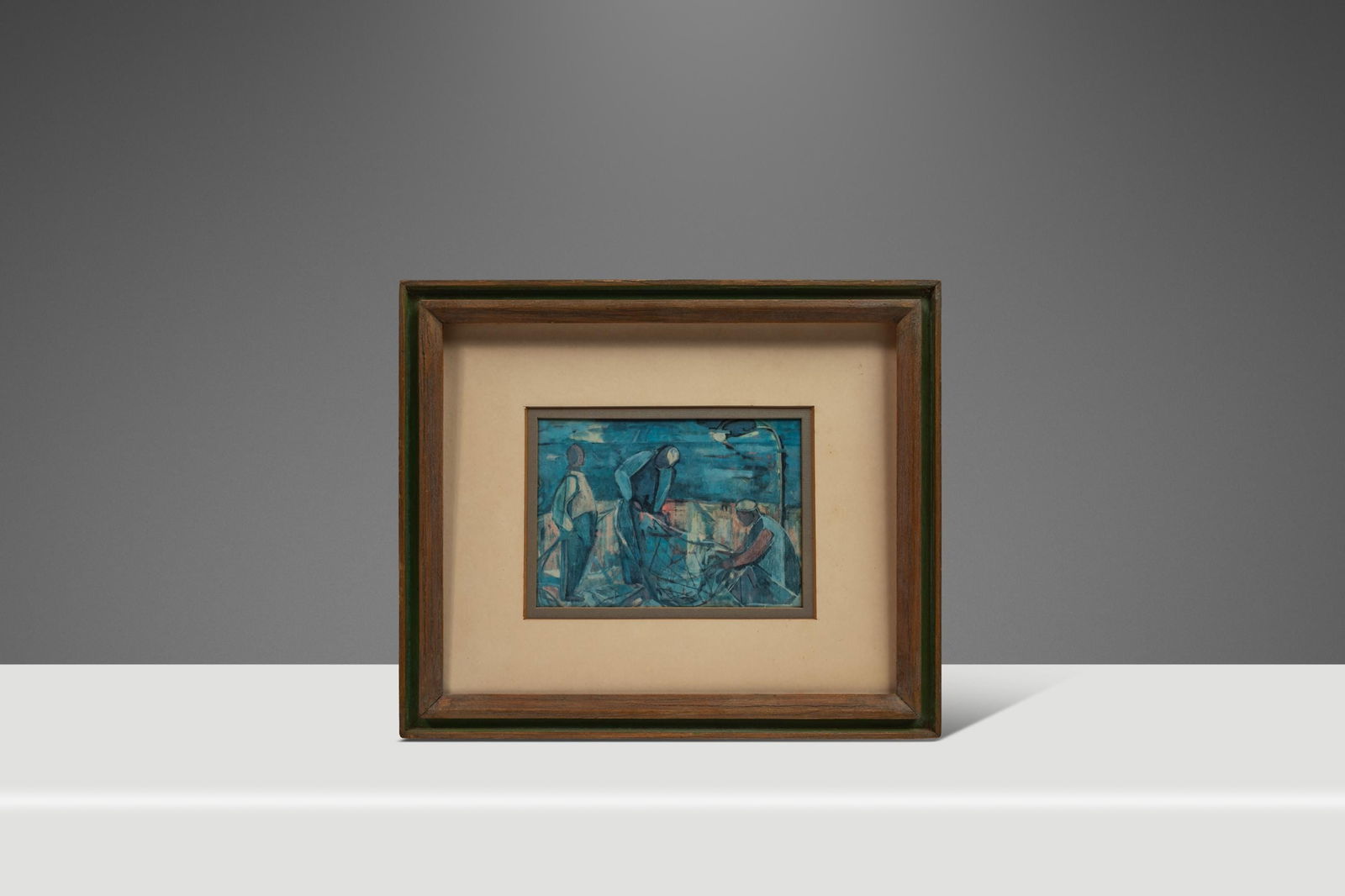 Mid-Century Modern 'Fisherman' Print by Margot Lange Ascheim 1960s West Germany: Mid-Century Modern 'Fisherman' Print by Margot Lange Ascheim 1960s West Germany Experience the evocative essence of human labor with this Mid-Century Modern print titled 'Fisherman' by Israeli artist