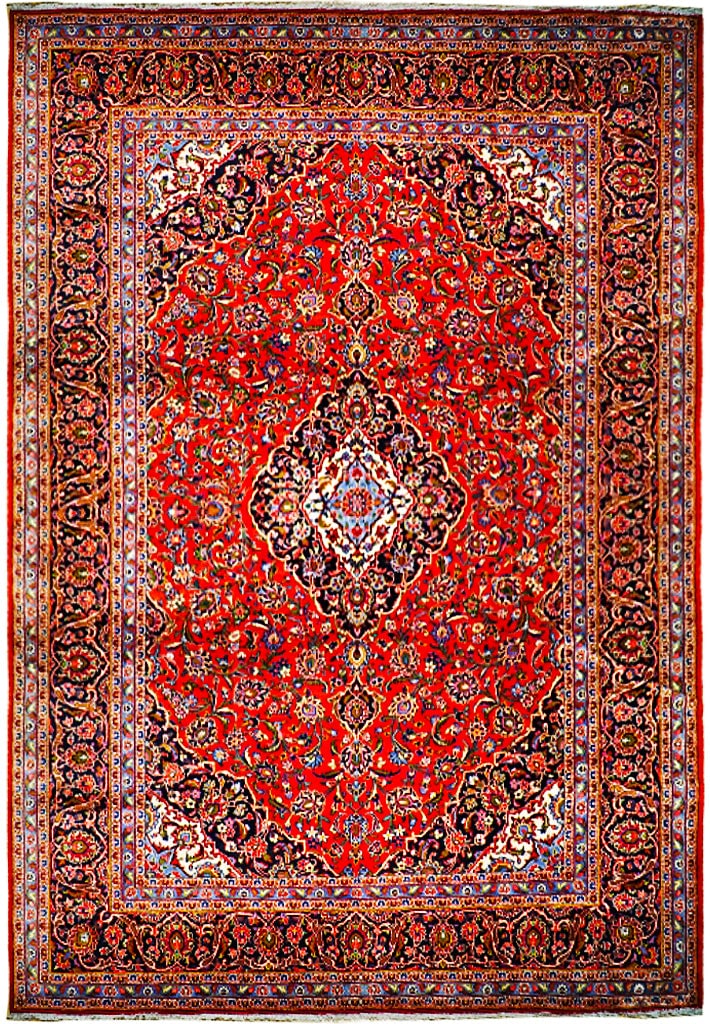 Handwoven 9.7 x 13.2 Red Orange Persian Kashan Rug from Iran: Handwoven 9.7 x 13.2 Red Orange Persian Kashan Rug from Iran Free continental US Shipping Enhance your living space with this exquisite Persian Kashan rug, measuring 9' 7" x 13' 2". Handcrafted by ski