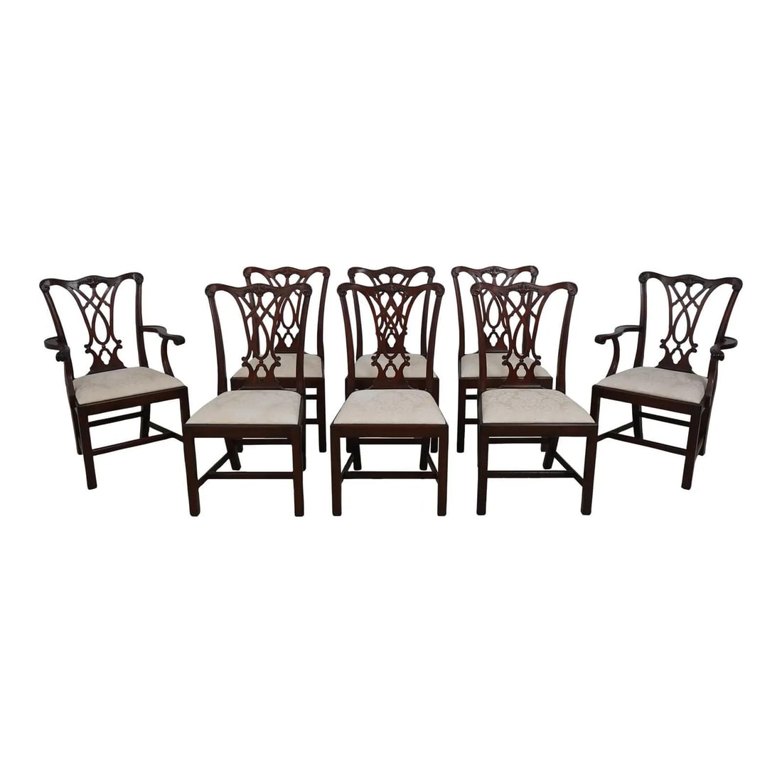 Set of 8 Henkel Harris Model 107 Mahogany Dining Chairs: Set of 8 Henkel Harris Model 107 Mahogany Dining Chairs This exquisite set of 8 Henkel Harris Model 107 dining room chairs, crafted around 1998, showcases a beautiful mahogany construction with fine c