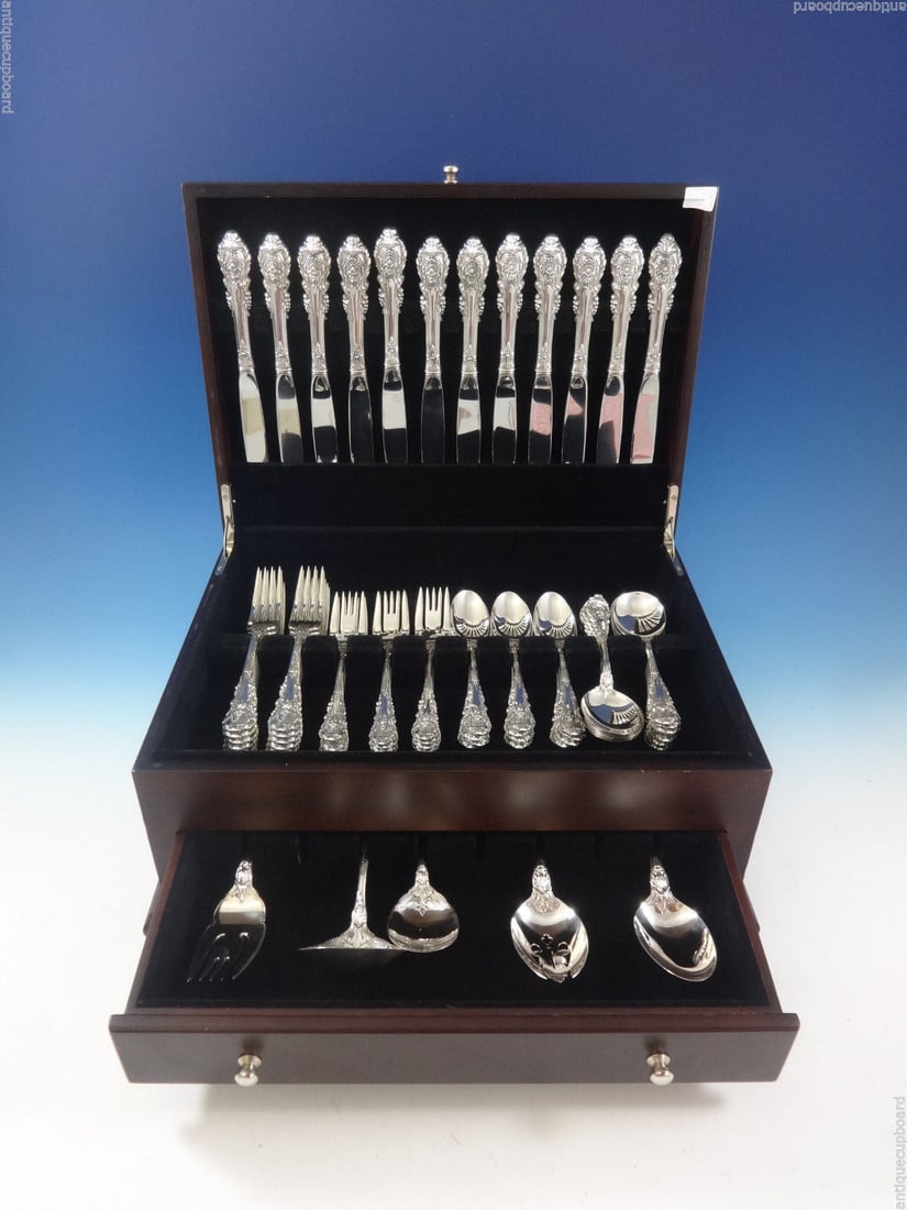 Wallace Sir Christopher Sterling Silver Flatware Set 65 Pieces for 12: Wallace Sir Christopher Sterling Silver Flatware Set 65 Pieces for 12 This exquisite Sir Christopher flatware set by Wallace offers a complete service for 12, comprising a total of 65 beautifully craf