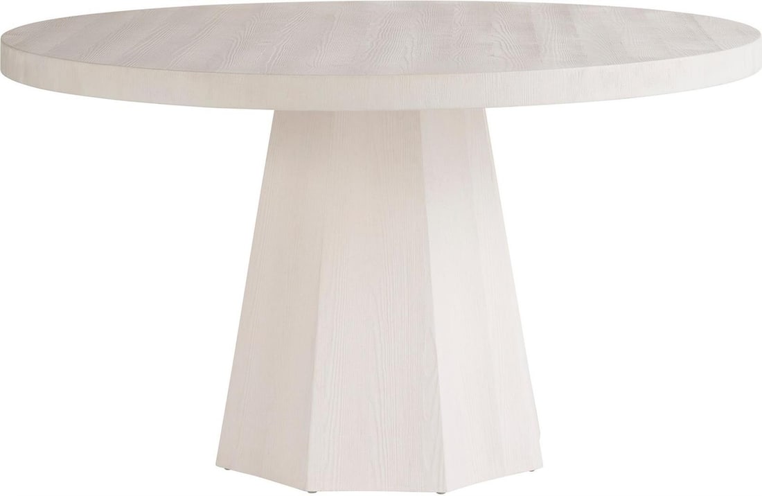 Universal Mackinaw Round Extendable Dining Table White Sand Finish: Universal Mackinaw Round Extendable Dining Table White Sand Finish Experience the perfect blend of style and functionality with the Coastal Charm Mackinaw Extendable Table. Designed for both casual an