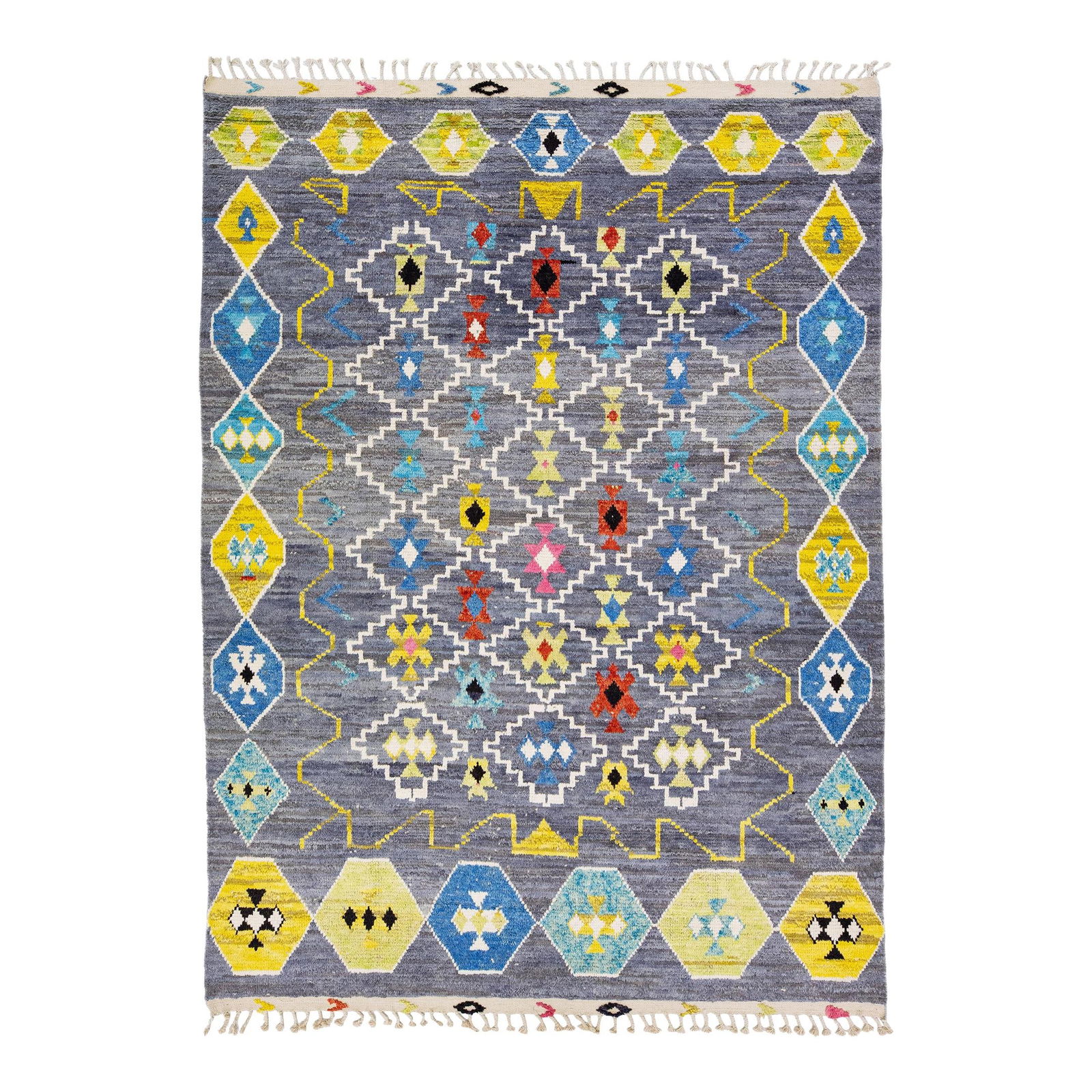 Handmade Gray Wool Moroccan Rug with Tribal Design: Handmade Gray Wool Moroccan Rug with Tribal Design Enhance your space with this exquisite contemporary Moroccan style handmade gray wool rug. Featuring a beautiful hand-knotted construction, this rug
