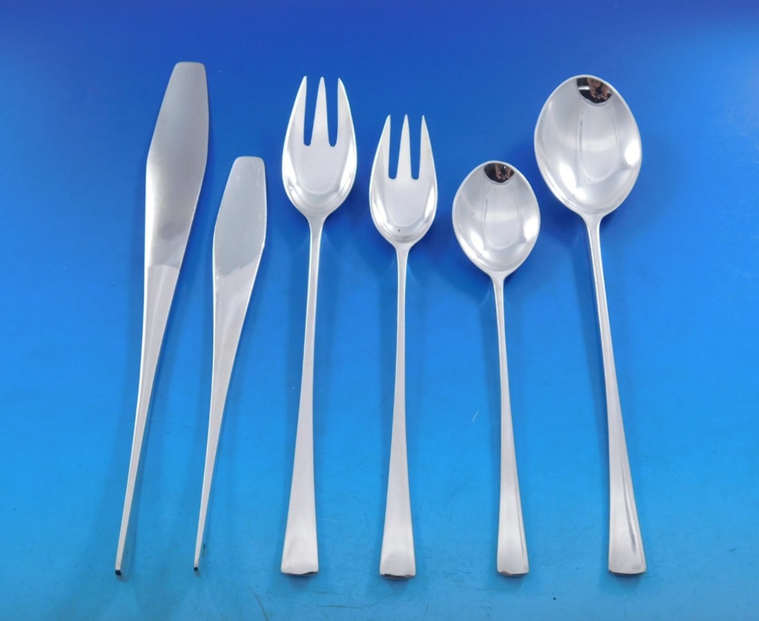 Dansk Tjorn Sterling Silver Flatware Set for 8 - 50 Pieces Mid-Century Modern: Dansk Tjorn Sterling Silver Flatware Set for 8 - 50 Pieces Mid-Century Modern Elevate your dining experience with the exquisite Tjorn Sterling Silver Flatware Set by Dansk. Designed by renowned Danish