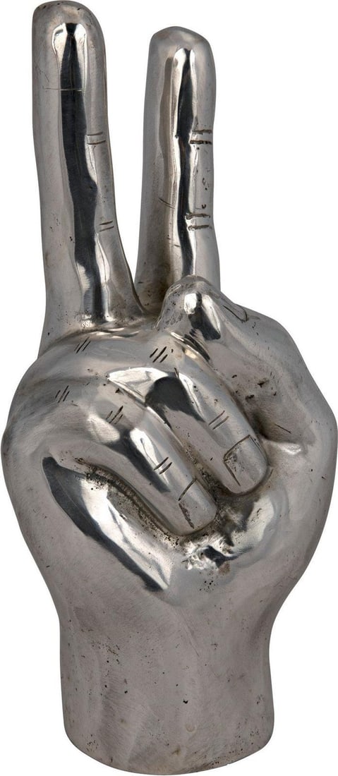Noir Chic Silver Metal Alloy Peace Sign Decor 9H: Noir Chic Silver Metal Alloy Peace Sign Decor 9H Enhance your space with this chic silver peace sign decor, designed in an antique or vintage style. Crafted from durable metal alloy, this decorative p