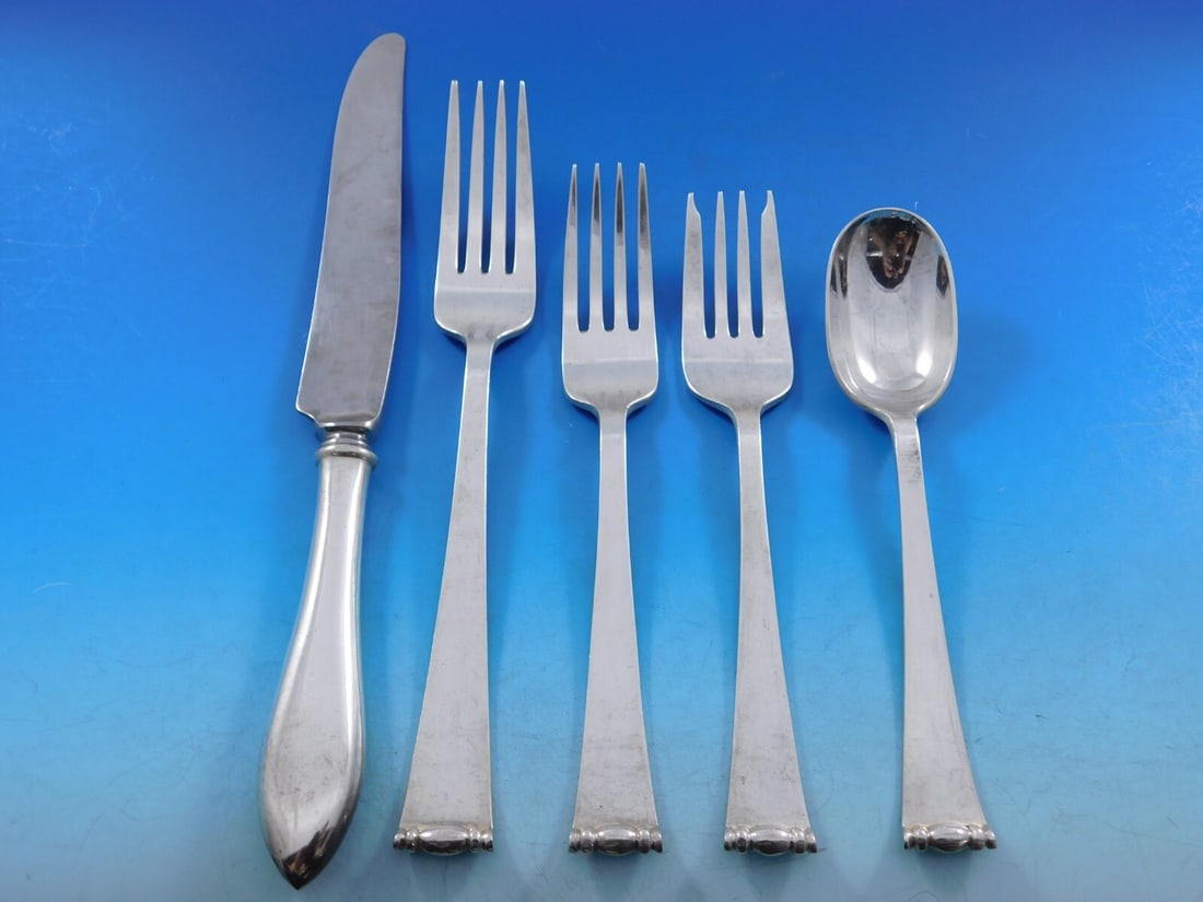 Allan Adler Modern Georgian Sterling Silver Flatware Set 61 Pieces: Allan Adler Modern Georgian Sterling Silver Flatware Set 61 Pieces Enhance your dining experience with this exquisite Modern Georgian Sterling Silver Flatware Set by Allan Adler. Crafted with precisio
