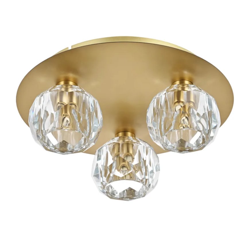Graham Collection 3-Light Crystal Flush Mount Ceiling Chandelier in Bronzish Gold: Graham Collection 3-Light Crystal Flush Mount Ceiling Chandelier in Bronzish Gold This modern flush mount chandelier features a bronzish gold finish with clear crystal shades, offering an elegant ligh