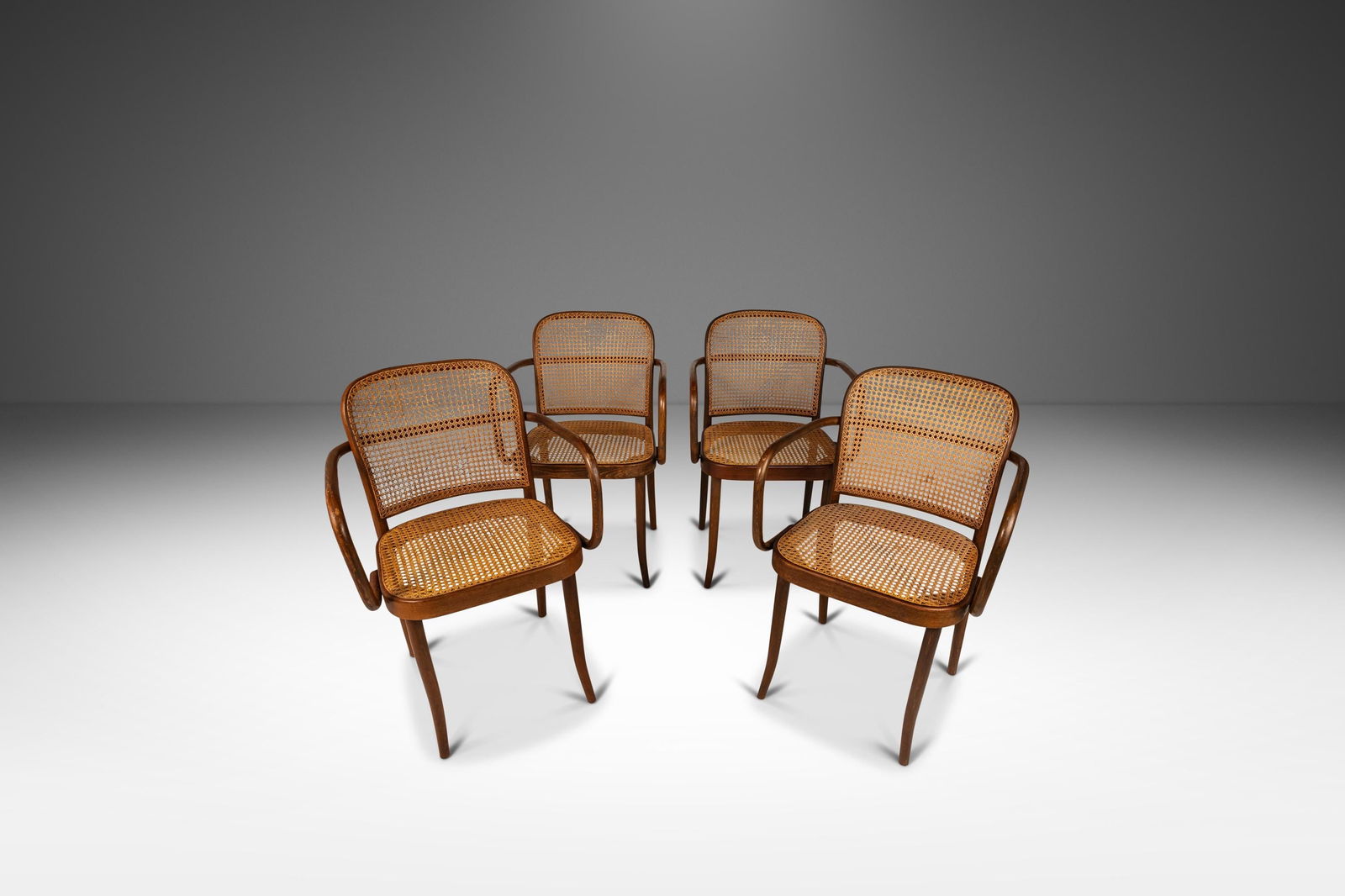 Rare Set of Four Bentwood Prague Model 811 Dining Chairs by Frank Hoffmann for Stendig 1960s: Rare Set of Four Bentwood Prague Model 811 Dining Chairs by Frank Hoffmann for Stendig 1960s Discover a stunning set of four Bentwood Prague Model 811 Dining Chairs, designed by the acclaimed duo Jose