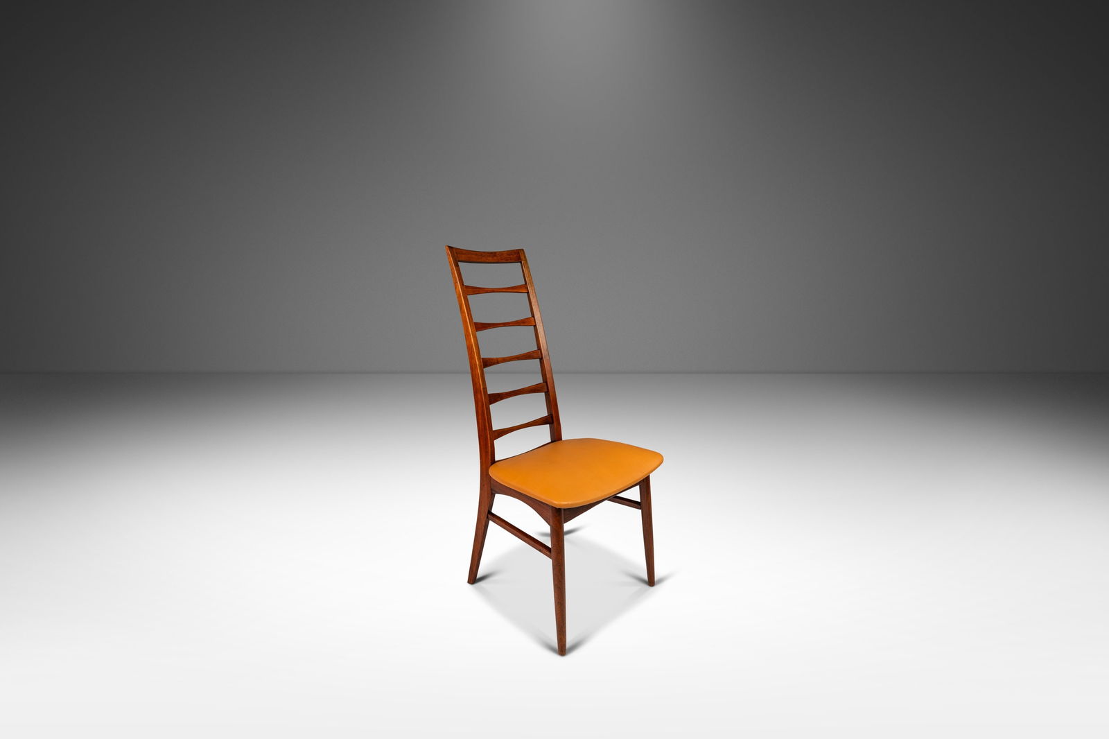 Mid-Century Modern High-Back Ladder-Back Chair by Niels Koefoed Walnut Leather 1960s: Mid-Century Modern High-Back Ladder-Back Chair by Niels Koefoed Walnut Leather 1960s Discover a stunning Mid-Century Modern High-Back Ladder-Back Accent Chair, expertly crafted in walnut and adorned w