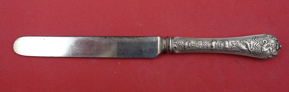 Gorham Zodiac Sterling Silver Dessert Knife Hollow Handle 7.5": Gorham Zodiac Sterling Silver Dessert Knife Hollow Handle 7.5" This is a pre-owned dessert knife from the Zodiac pattern by Gorham, expertly crafted from sterling silver. The knife features a hollow h