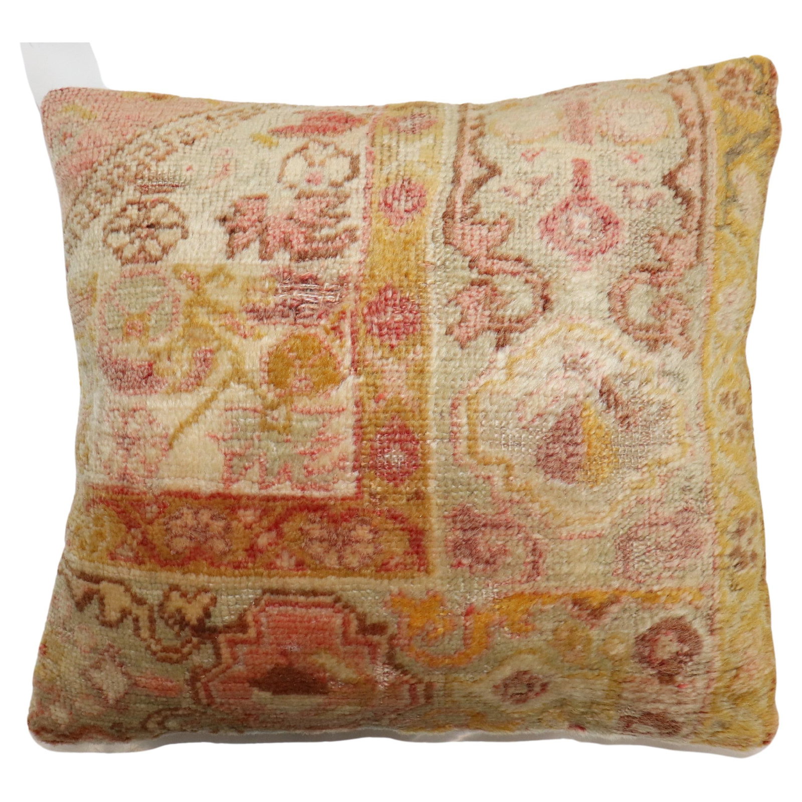 Zabihi Collection Modern Angora Oushak Rug Pillow 18x19: Zabihi Collection Modern Angora Oushak Rug Pillow 18x19 Elevate your home decor with this exquisite Angora Oushak rug pillow, crafted from a genuine early 20th century Turkish rug. This unique piece f
