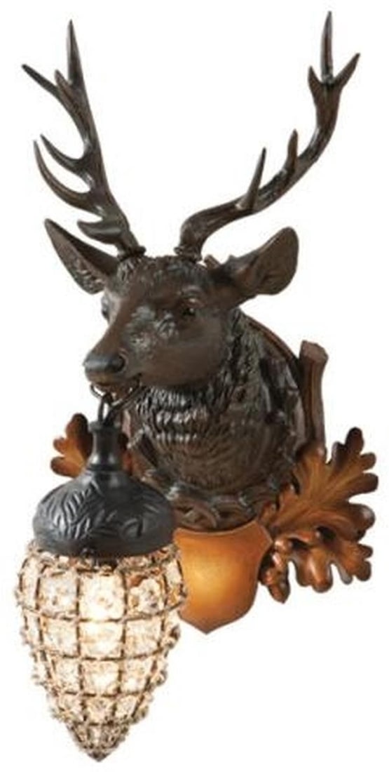 Lodge Style Wall Sconce Regal Stag Resin Crystal Touch: Lodge Style Wall Sconce Regal Stag Resin Crystal Touch Illuminate your space with this Elegant Lodge Style Sconce, featuring a stunning crystal touch. Crafted from durable resin, this medium-sized wal