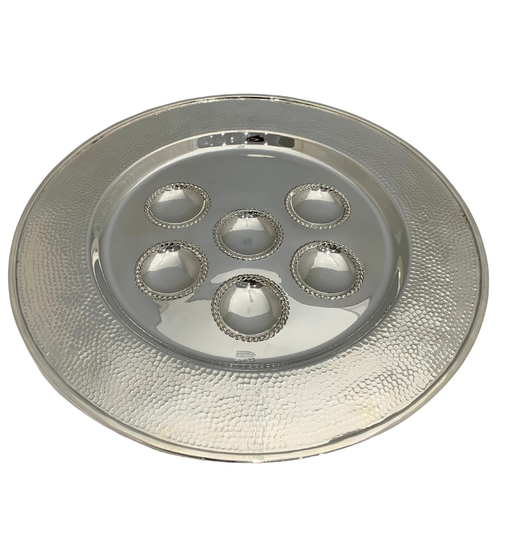 Handmade 925 Sterling Silver Modern Hammered Passover Seder Plate 14.75 Inches: Handmade 925 Sterling Silver Modern Hammered Passover Seder Plate 14.75 Inches This exquisite Passover Seder Plate is crafted from fine 925 sterling silver, showcasing a modern hammered design that ad