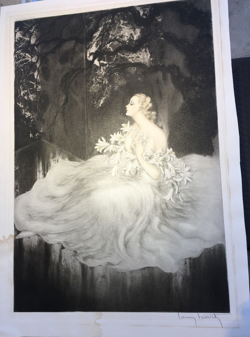 Lilies by Louis Icart 1934 Original Signed Framed Etching - 4