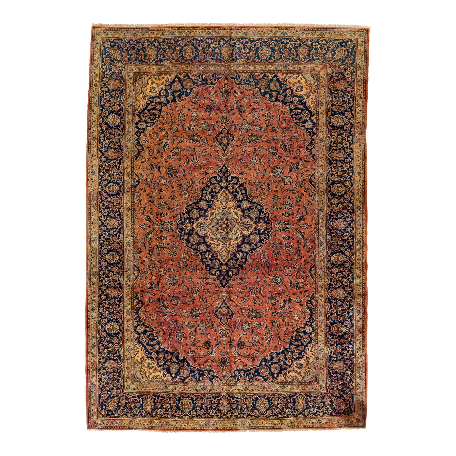 Vintage Handmade Persian Tabriz Wool Rug 10'3" x 14'7" Blue: Vintage Handmade Persian Tabriz Wool Rug 10'3" x 14'7" Blue Transform your space with this stunning vintage Tabriz rug, featuring a beautiful blue color field embellished with exquisite, hand-knotted