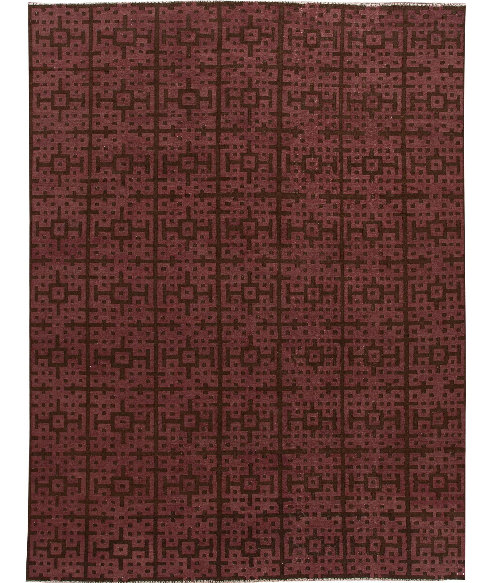 Stunning Modern Kilim Wool Rug Maroon Brown Geometric 9'10 x 13': Stunning Modern Kilim Wool Rug Maroon Brown Geometric 9'10 x 13' Enhance your space with this stunning modern Kilim handmade wool rug featuring a rich maroon field complemented by beautiful brown acce
