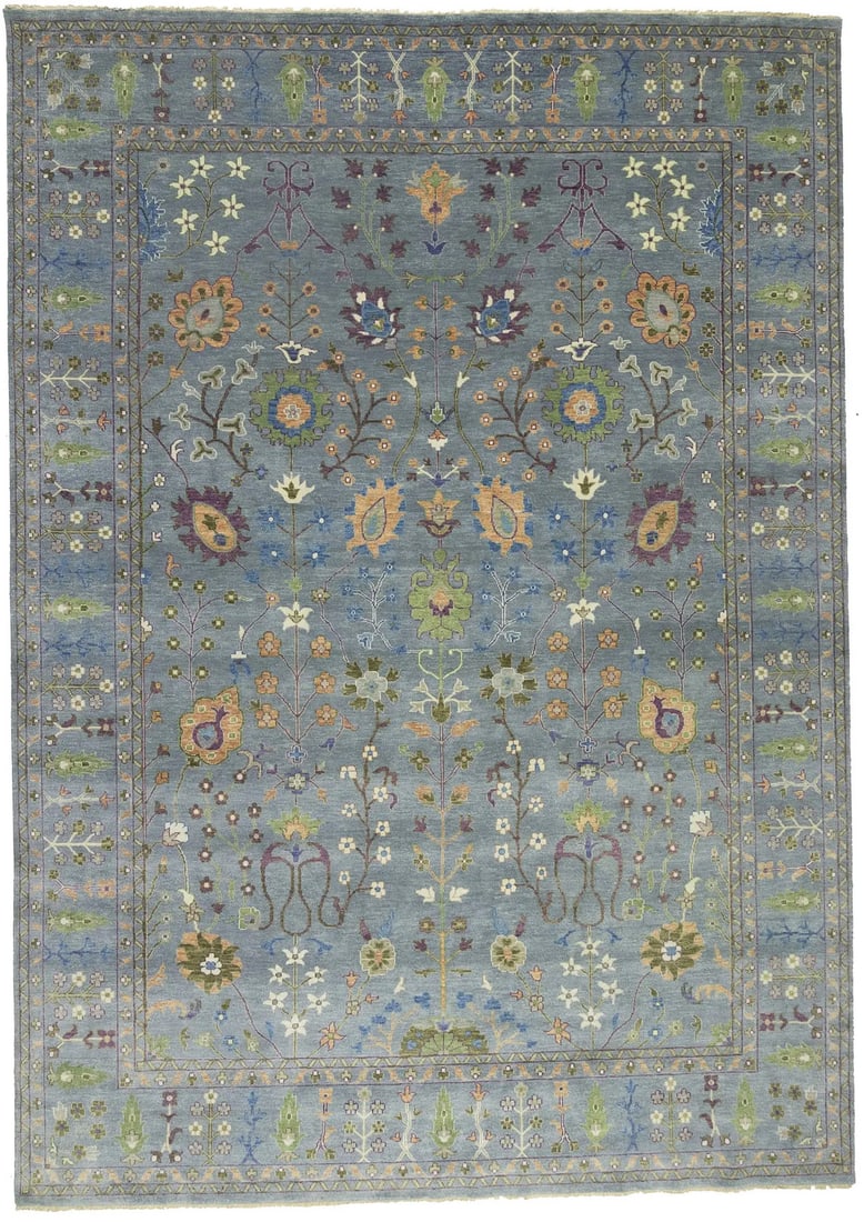 Tree of Life Oushak Chobi Floral Area Rug 9'10 x 13'10 Hand-Knotted Wool: Tree of Life Oushak Chobi Floral Area Rug 9'10 x 13'10 Hand-Knotted Wool Enhance your living space with this exquisite Tree of Life Oushak Chobi Oriental Carpet. This oversized area rug features a stu