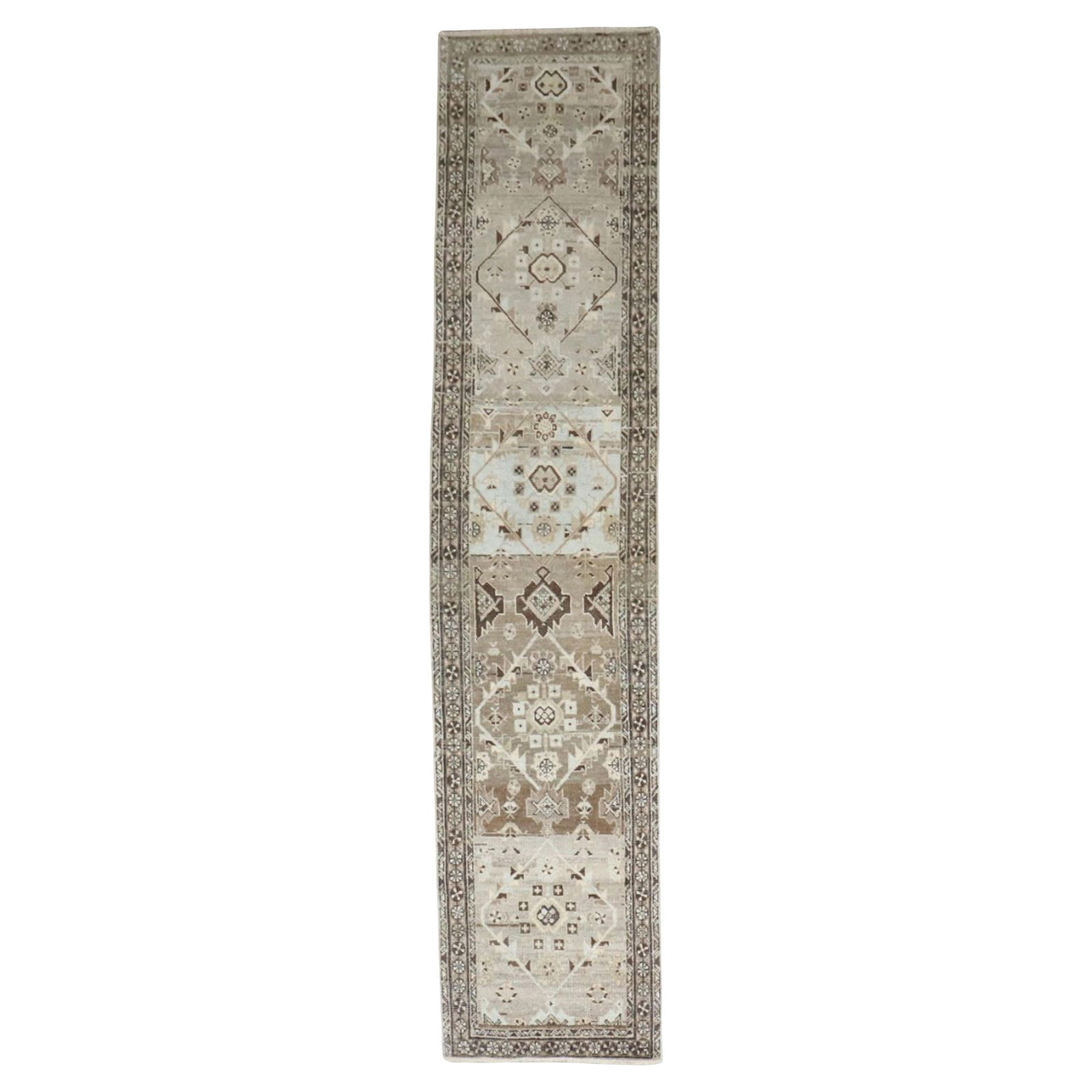Antique Persian Malayer Runner 23x105 Hand-Woven Wool 1920s: Antique Persian Malayer Runner 23x105 Hand-Woven Wool 1920s Introducing the Zabihi Collection Narrow Antique Persian Malayer Runner, a stunning piece that showcases traditional craftsmanship. This ele