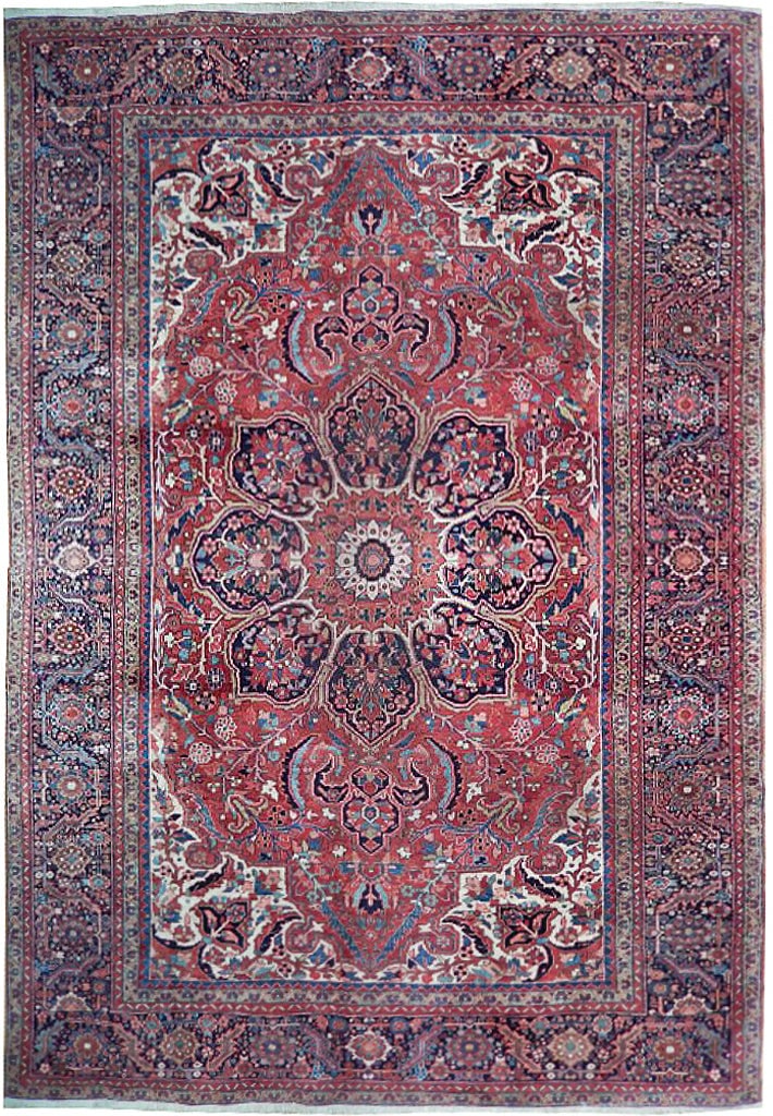 Stunning 8'10 x 11'6 Red Semi-Antique Persian Heriz Area Rug: Stunning 8'10 x 11'6 Red Semi-Antique Persian Heriz Area Rug Free continental US Shipping Transform your home with this stunning 8.10 x 11.6 red semi-antique Persian Heriz rug, a beautiful addition th