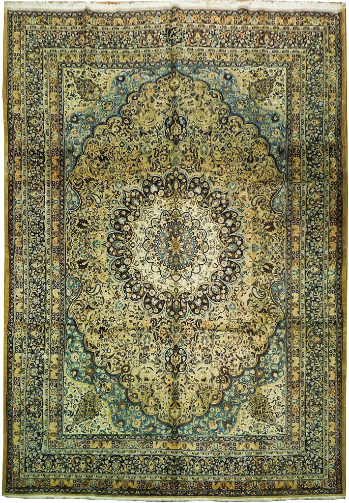 Beige Antique Signed Persian Mahal Rug 10.9 x 14.9 Hand-Knotted Wool (1 of 7)