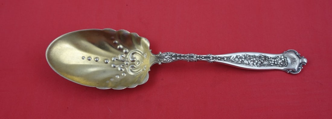 Whiting Dresden Sterling Silver Salad Serving Spoon 9 3/4" Gold Washed (1 of 2)