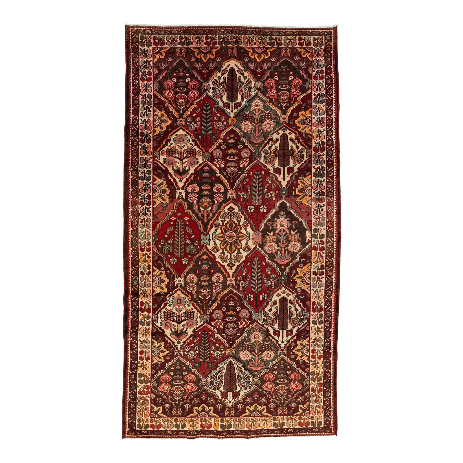 1960s Vintage Handmade Bakhtiari Persian Wool Rug Multicolor Floral 5'3 x 10: 1960s Vintage Handmade Bakhtiari Persian Wool Rug Multicolor Floral 5'3 x 10 Discover the charm of this 1960s Handmade Vintage Bakhtiari Persian Wool Rug, featuring a vibrant multicolor floral motif t