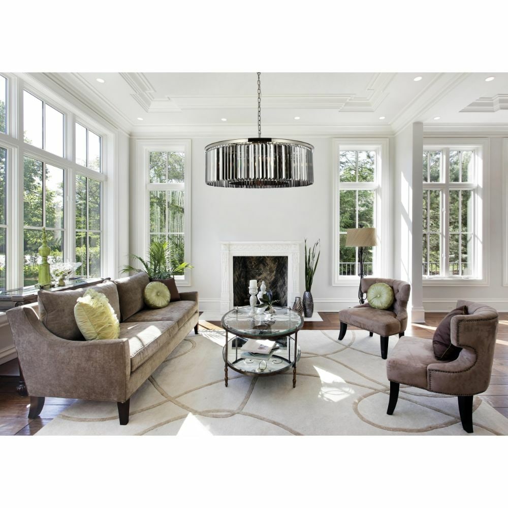 Sydney Collection 10-Light Crystal Chandelier in Polished Nickel Finish 43.5 Inch: Sydney Collection 10-Light Crystal Chandelier in Polished Nickel Finish 43.5 Inch This large modern chandelier features a polished nickel frame adorned with Royal Cut silver shade crystals, adding a t