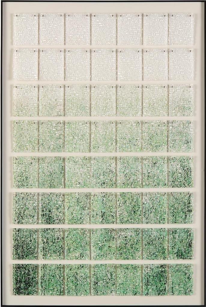 Cascading Green Acrylic Art by John-Richard Vertical Black Frame 47.5 x 31.75: Cascading Green Acrylic Art by John-Richard Vertical Black Frame 47.5 x 31.75 This striking Cascading Green Acrylic Art piece by John-Richard showcases a captivating design that adds a vibrant touch t
