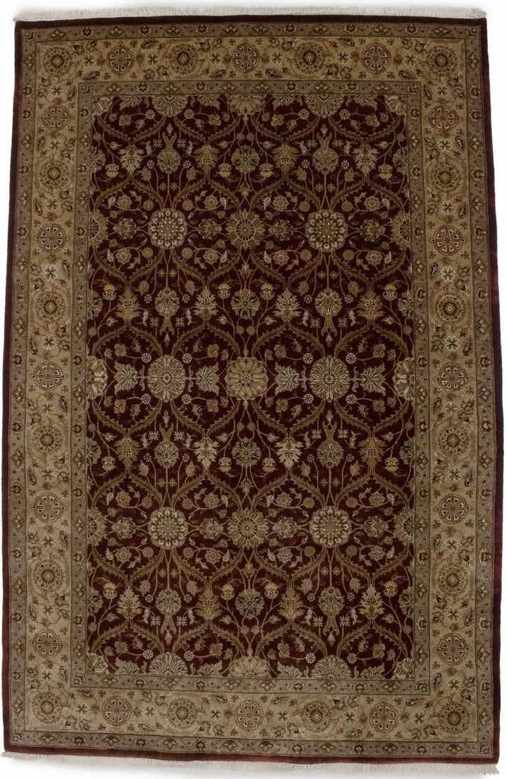 Handmade Floral Wool Silk Oriental Rug 6'1 x 9'3 Rectangle: Handmade Floral Wool Silk Oriental Rug 6'1 x 9'3 Rectangle This exquisite handmade Oriental rug features a classic floral design, perfect for adding a touch of elegance to any room. Crafted from a ble