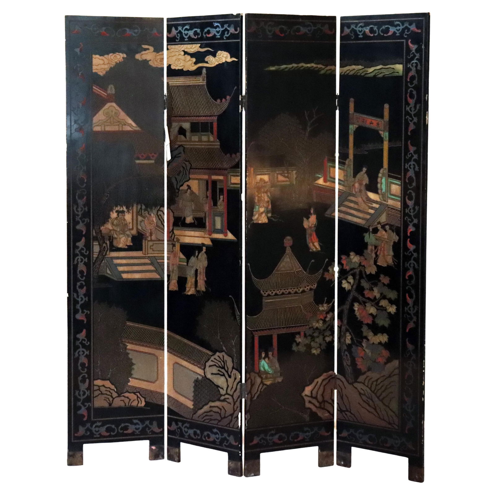 Antique Chinese Four-Panel Hand Painted Dressing Screen c1930 (1 of 18)