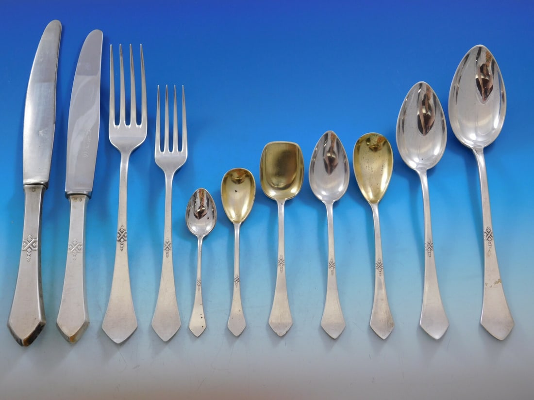 Josef Carl Klinkosch Art Deco 800 Silver Flatware Set 165 Pieces: Josef Carl Klinkosch Art Deco 800 Silver Flatware Set 165 Pieces Impeccably crafted Art Deco flatware set by Josef Carl Klinkosch from Vienna, Austria, composed of high-quality 800 silver. This remark