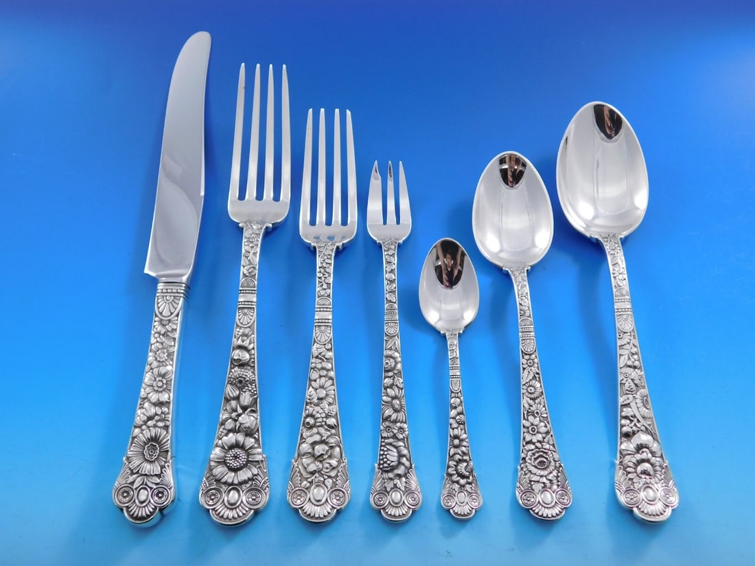 Gorham Cluny Sterling Silver Flatware Set for 8 60 Pieces with Storage Chest: Gorham Cluny Sterling Silver Flatware Set for 8 60 Pieces with Storage Chest Discover the exquisite Cluny Sterling Silver Flatware Set by Gorham, crafted for a service of 8 and comprising a total of 6