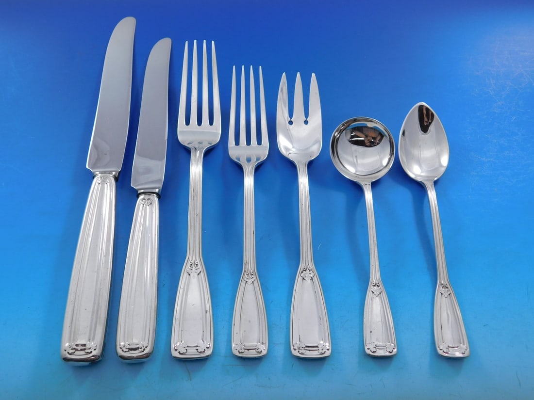Tiffany & Co. Saint Dunstan Sterling Silver Flatware Set 84 pcs with Storage Chest: Tiffany & Co. Saint Dunstan Sterling Silver Flatware Set 84 pcs with Storage Chest Presenting the Saint Dunstan Flatware Set by Tiffany & Co., a stunning collection that exudes elegance and craftsmans