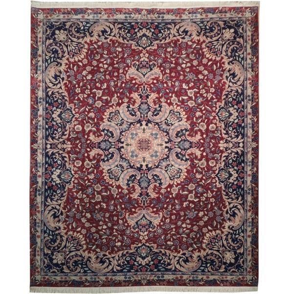 8 x 9.10 Hand-Knotted Wool Silk Rug Burgundy Traditional Design: 8 x 9.10 Hand-Knotted Wool Silk Rug Burgundy Traditional Design Free continental US Shipping Elevate your living space with this exquisite 8 x 9.10 area rug, meticulously handcrafted from a luxurious