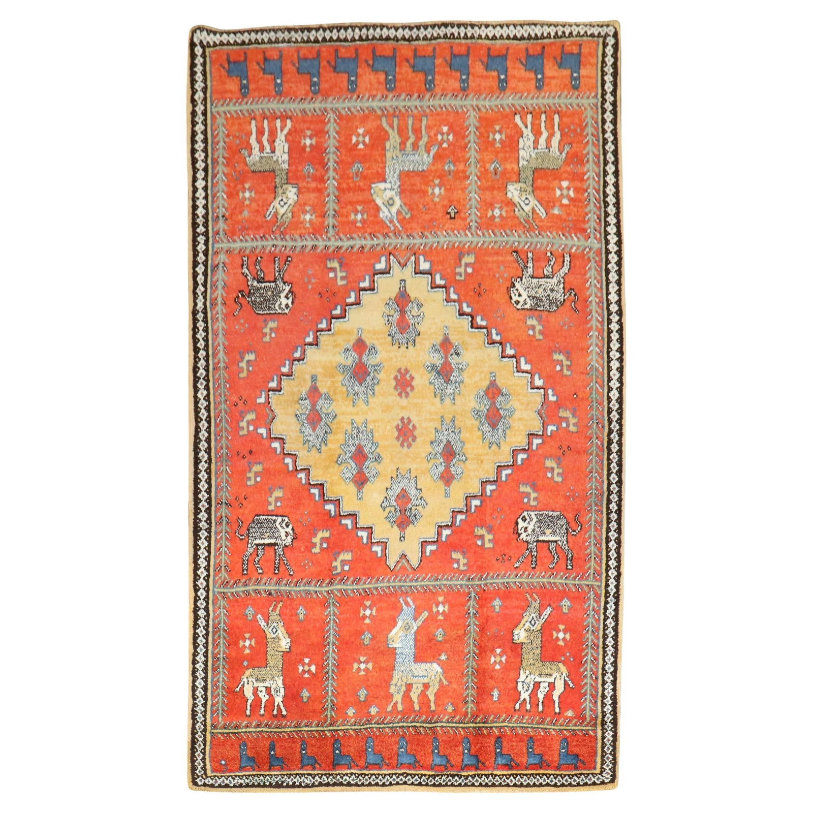 Zabihi Collection Vintage Hand-Woven Wool Moroccan Rug with Horse Motifs: Zabihi Collection Vintage Hand-Woven Wool Moroccan Rug with Horse Motifs Discover the charm of this vintage mid-20th century Moroccan rug, showcasing a delightful folk art style with small horse motif