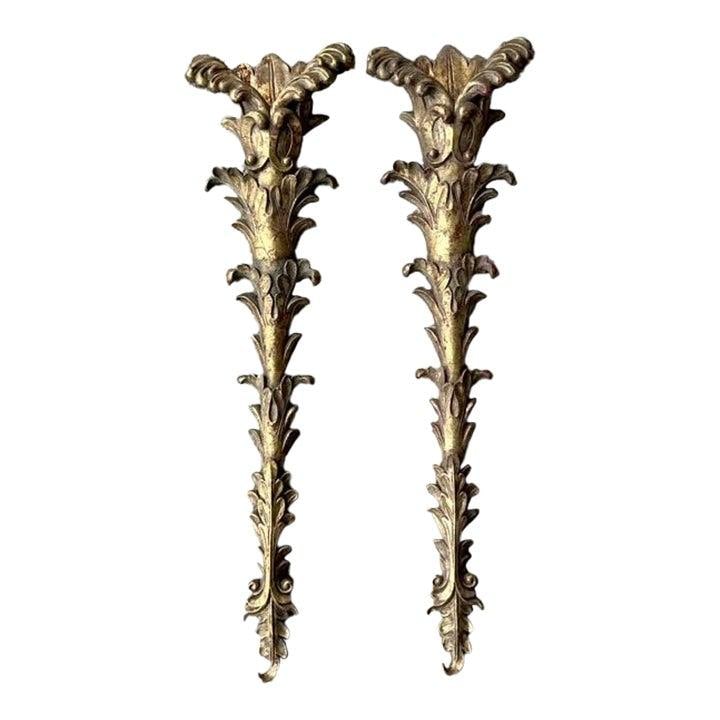 Vintage Regency Gilt Gesso Wall Pockets Pair 29.5 Inches Tall: Vintage Regency Gilt Gesso Wall Pockets Pair 29.5 Inches Tall Enhance your living space with this exquisite pair of vintage Regency-style wall pockets. Beautifully designed with scrolling acanthus lea