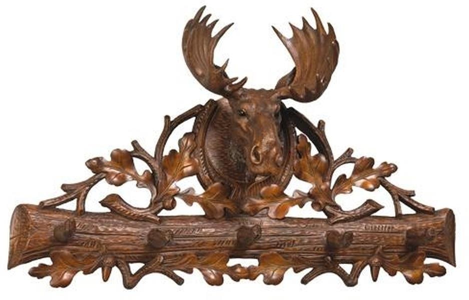 Rustic Moose Wall Trophy Coat Rack 5-Hook Lodge Style: Rustic Moose Wall Trophy Coat Rack 5-Hook Lodge Style Enhance your entryway with this Rustic Moose Coat Rack, featuring a charming foliage design. This hand-cast and hand-painted wall trophy showcases