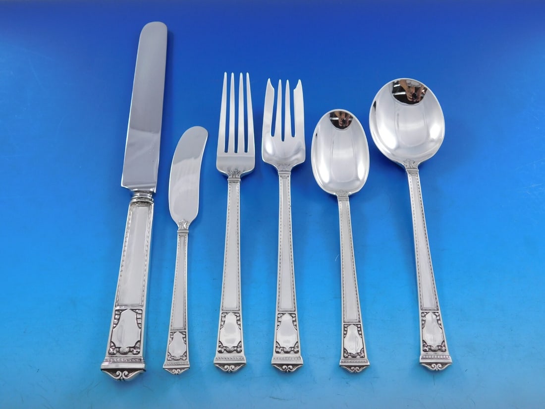 Tiffany & Co San Lorenzo Sterling Silver Flatware Set 52 Pieces Art Deco: Tiffany & Co San Lorenzo Sterling Silver Flatware Set 52 Pieces Art Deco Elevate your dining experience with the exquisite San Lorenzo flatware set by Tiffany & Co. This remarkable collection, consist