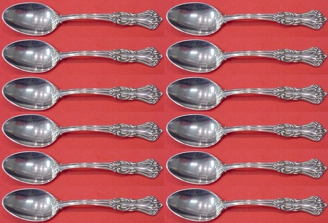 Reed and Barton Marlborough Sterling Silver Demitasse Spoon Set 12 Pieces: Reed and Barton Marlborough Sterling Silver Demitasse Spoon Set 12 Pieces This exquisite 12-piece demitasse spoon set, crafted by Reed and Barton, features the elegant Marlborough pattern. Each spoon